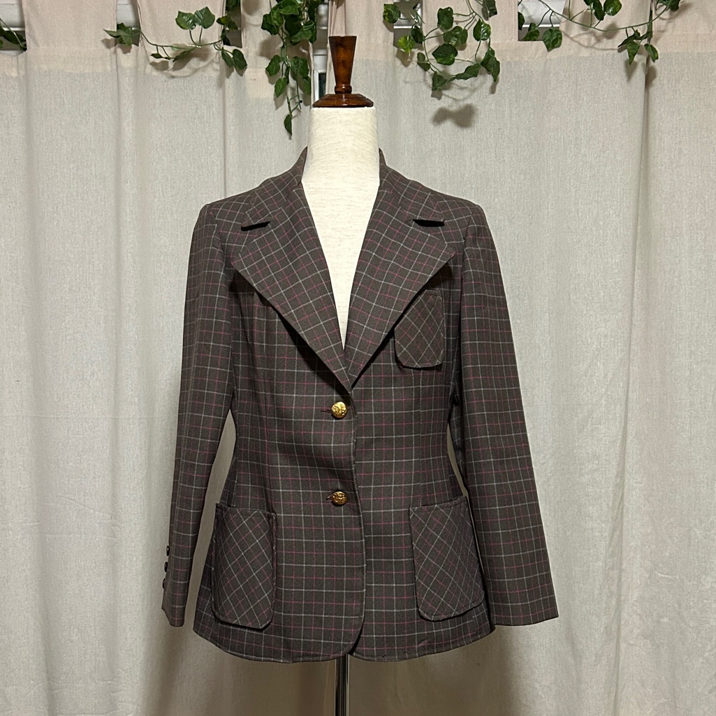 Vintage Taupe Grid Print Blazer